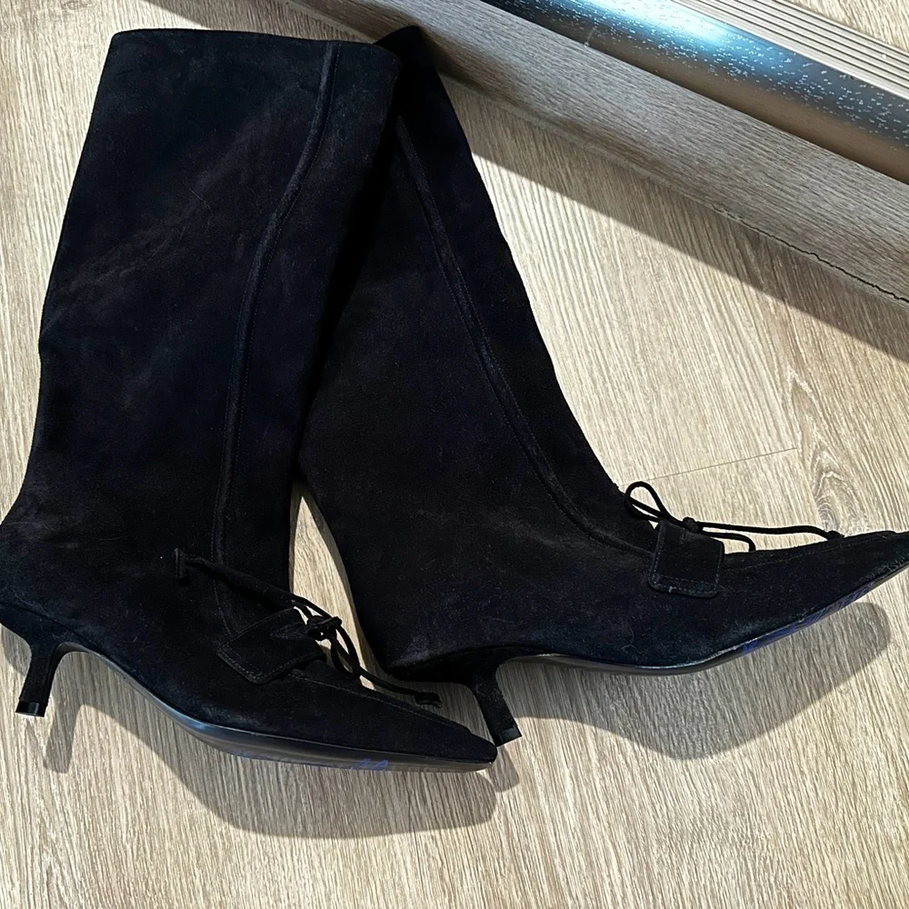 New Burberry Storm Black Suede Knee High Boots Size 36.5 - Picture 2 of 8